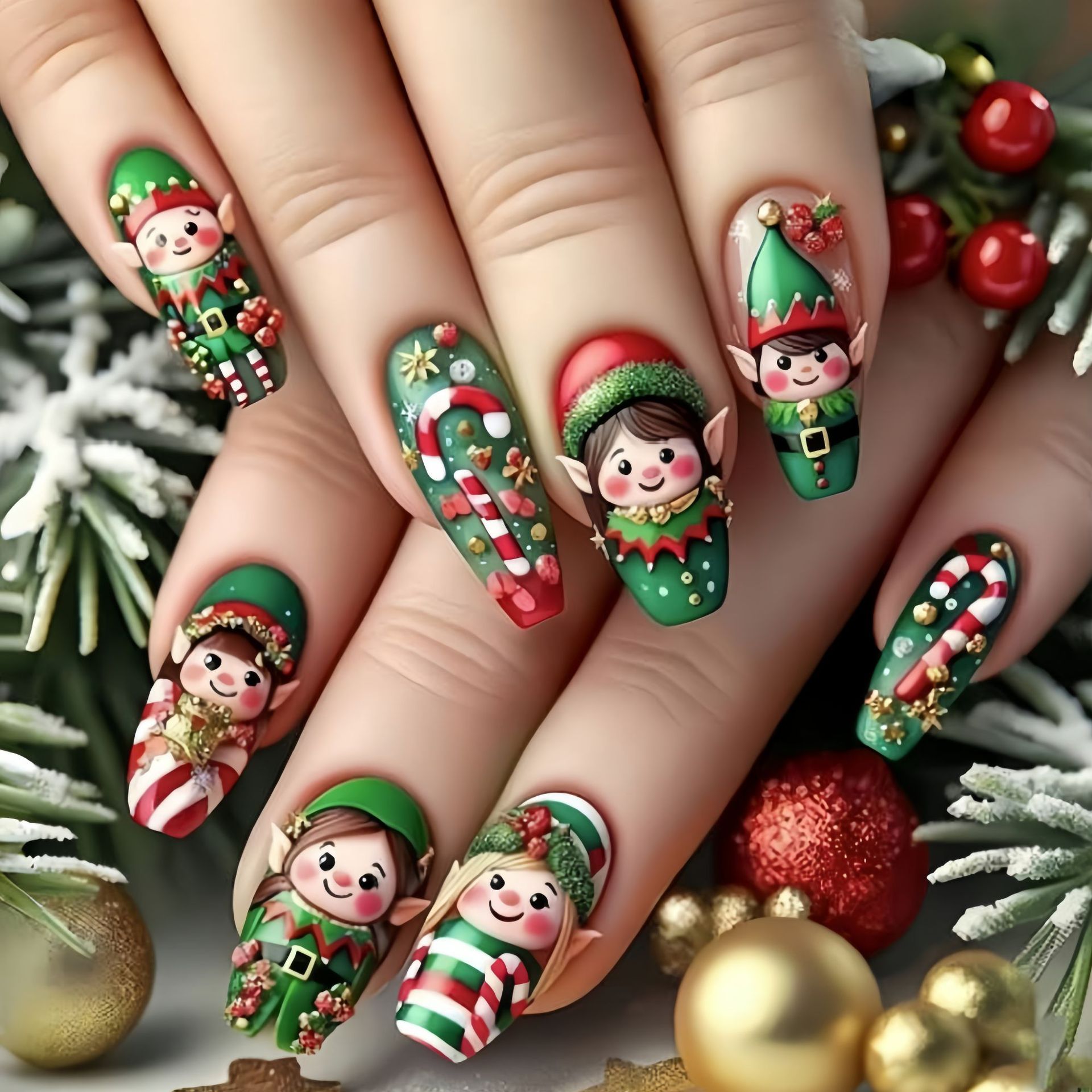 Christmas Tree Artificial - Unhas falsas médias para festa de