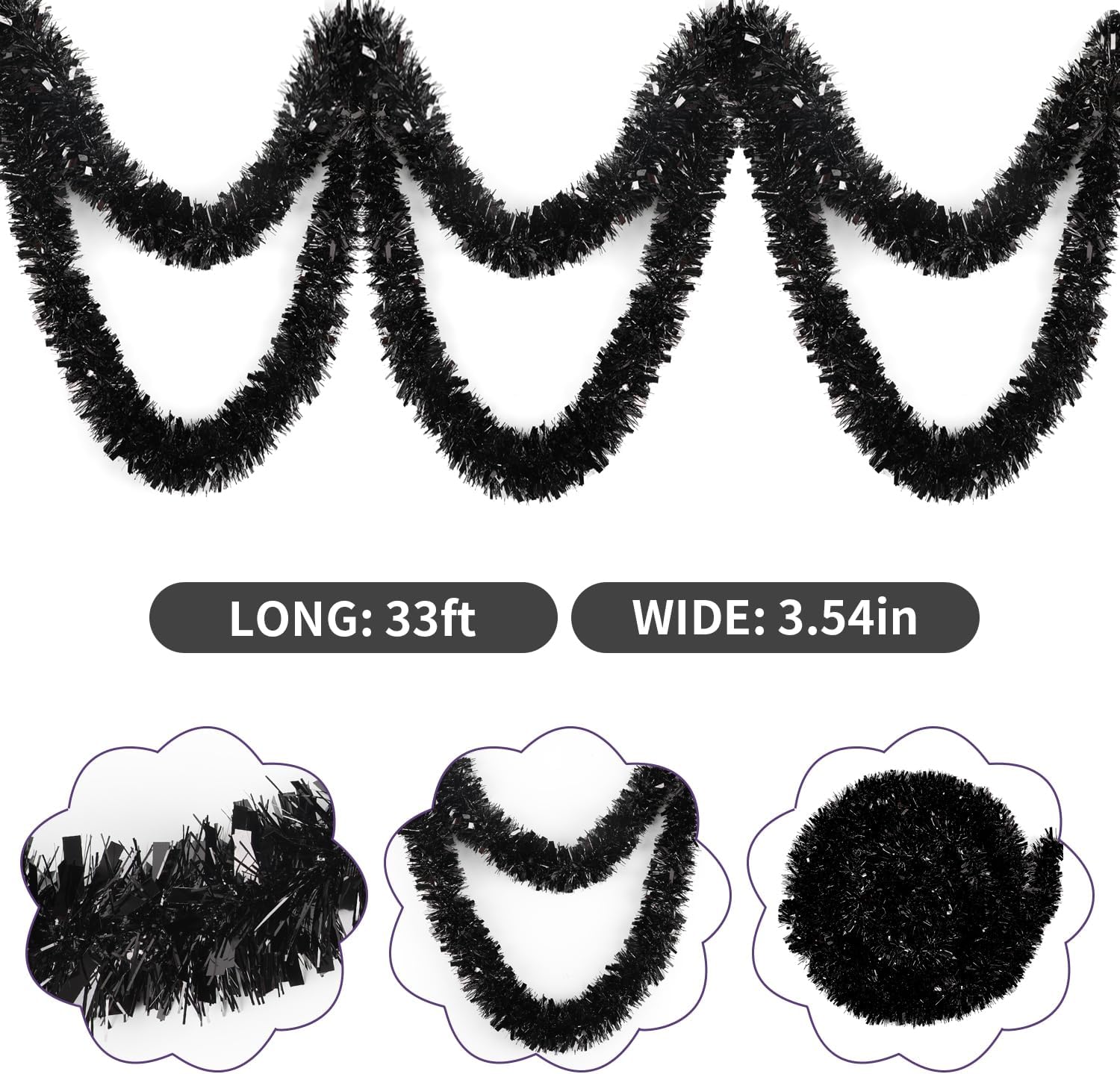 Guirlanda de Tinsel Preto de 3 - Tinsel Garland Decoration avaliação e preço