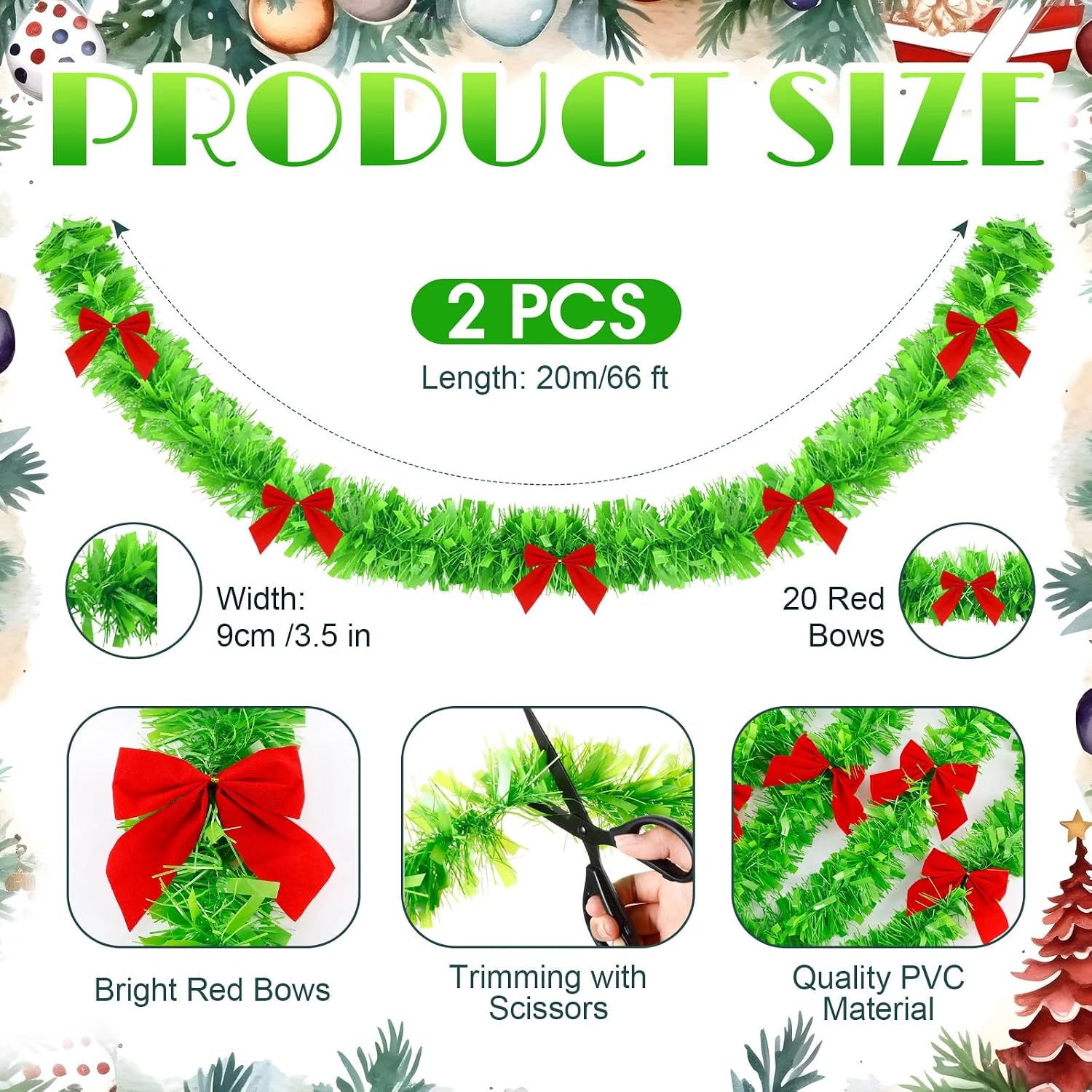 Guirlanda de Natal Verde com L - Tinsel Garland Decoration avaliação e preço